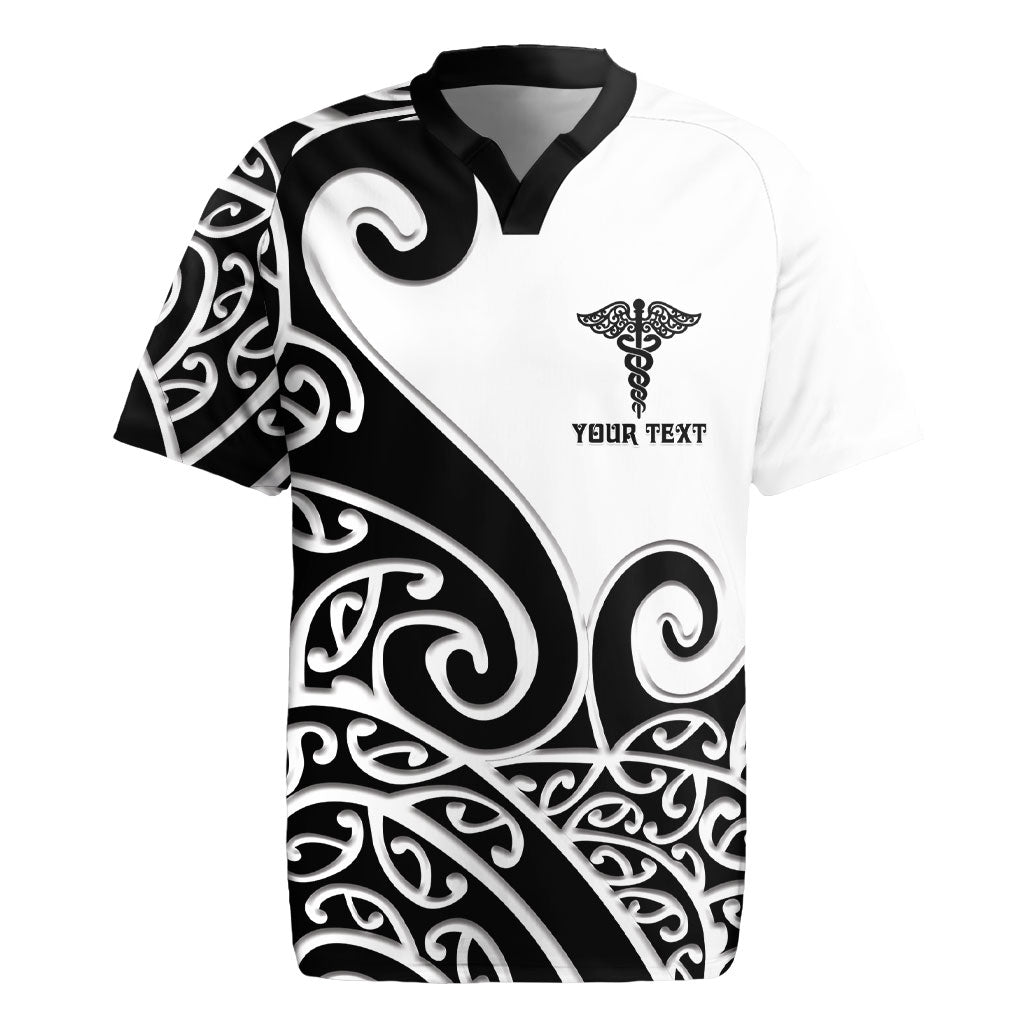 Personalised New Zealand Nurse Rugby Jersey Maori Koru Black Version