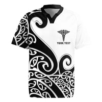 Personalised New Zealand Nurse Rugby Jersey Maori Koru Black Version
