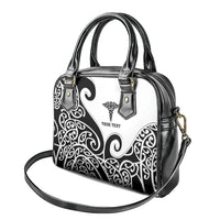 Personalised New Zealand Nurse Shoulder Handbag Maori Koru Black Version