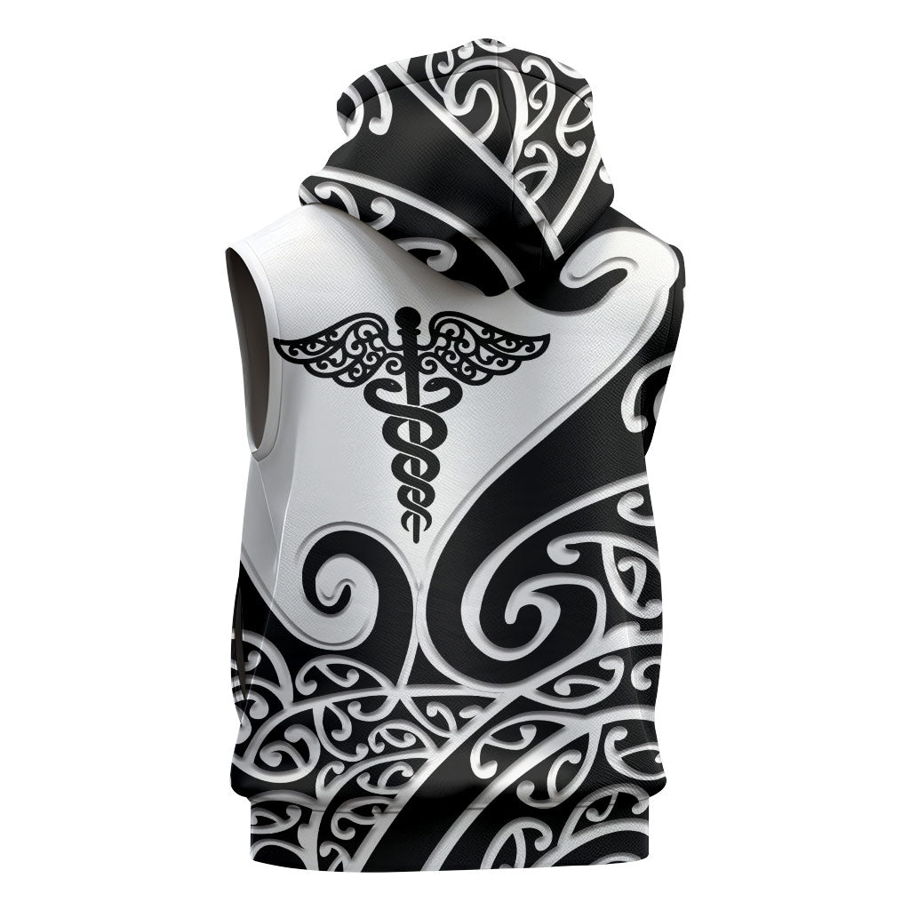 Personalised New Zealand Nurse Sleeveless Hoodie Maori Koru Black Version LT05 - Polynesian Pride
