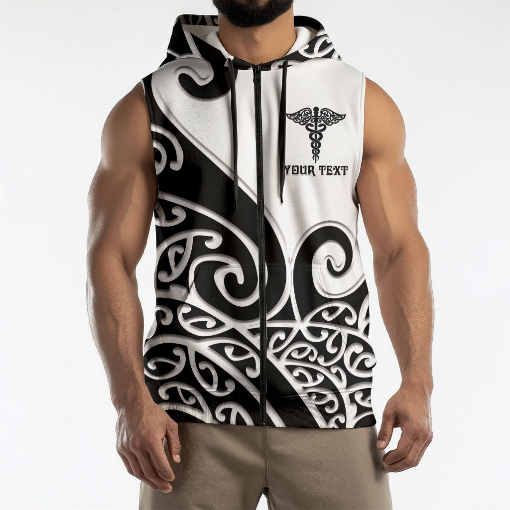 Personalised New Zealand Nurse Sleeveless Zip Hoodie Maori Koru Black Version LT05 - Polynesian Pride
