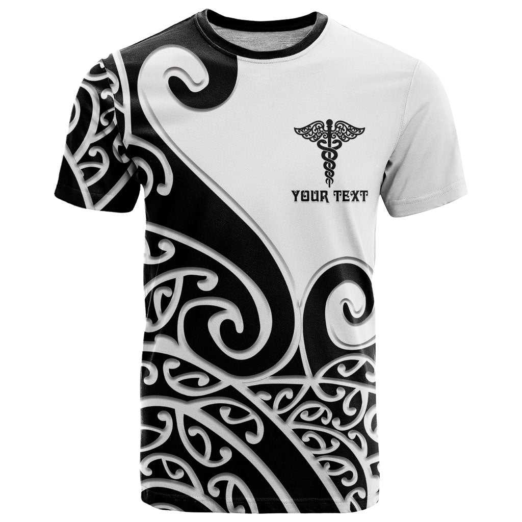 Personalised New Zealand Nurse T Shirt Maori Koru Black Version