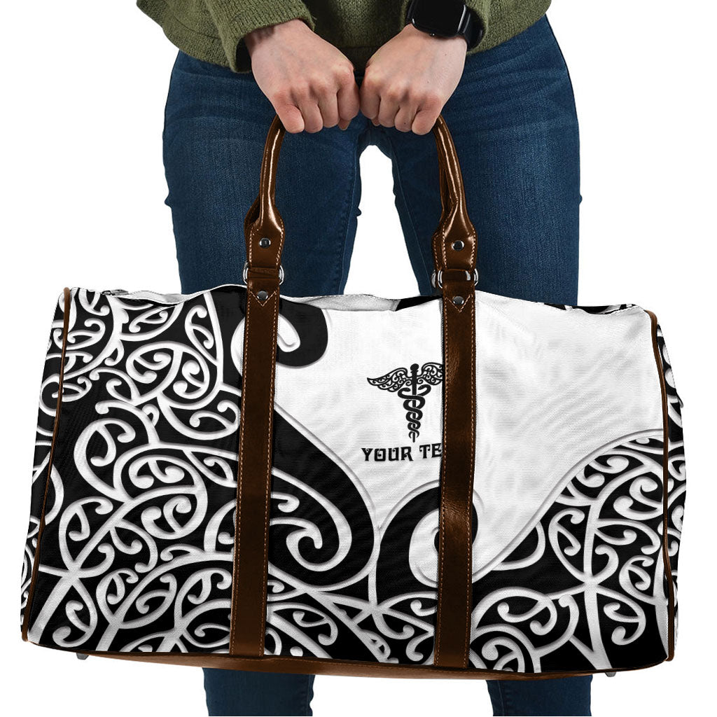 Personalised New Zealand Nurse Travel Bag Maori Koru Black Version