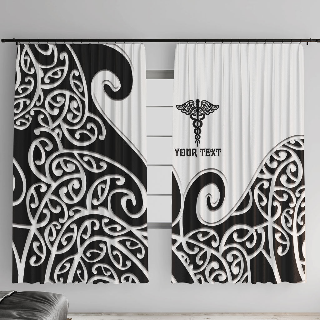 Personalised New Zealand Nurse Window Curtain Maori Koru Black Version LT05 With Hooks Black - Polynesian Pride