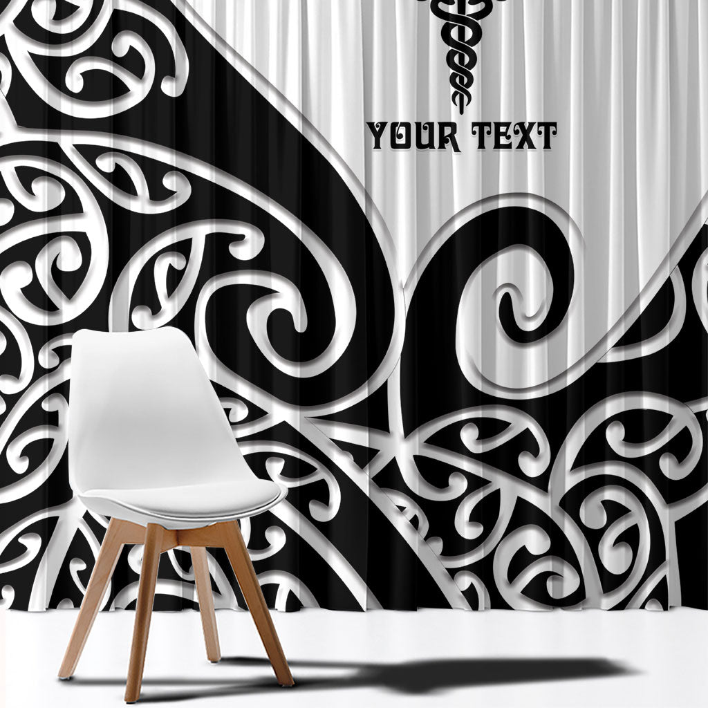 Personalised New Zealand Nurse Window Curtain Maori Koru Black Version