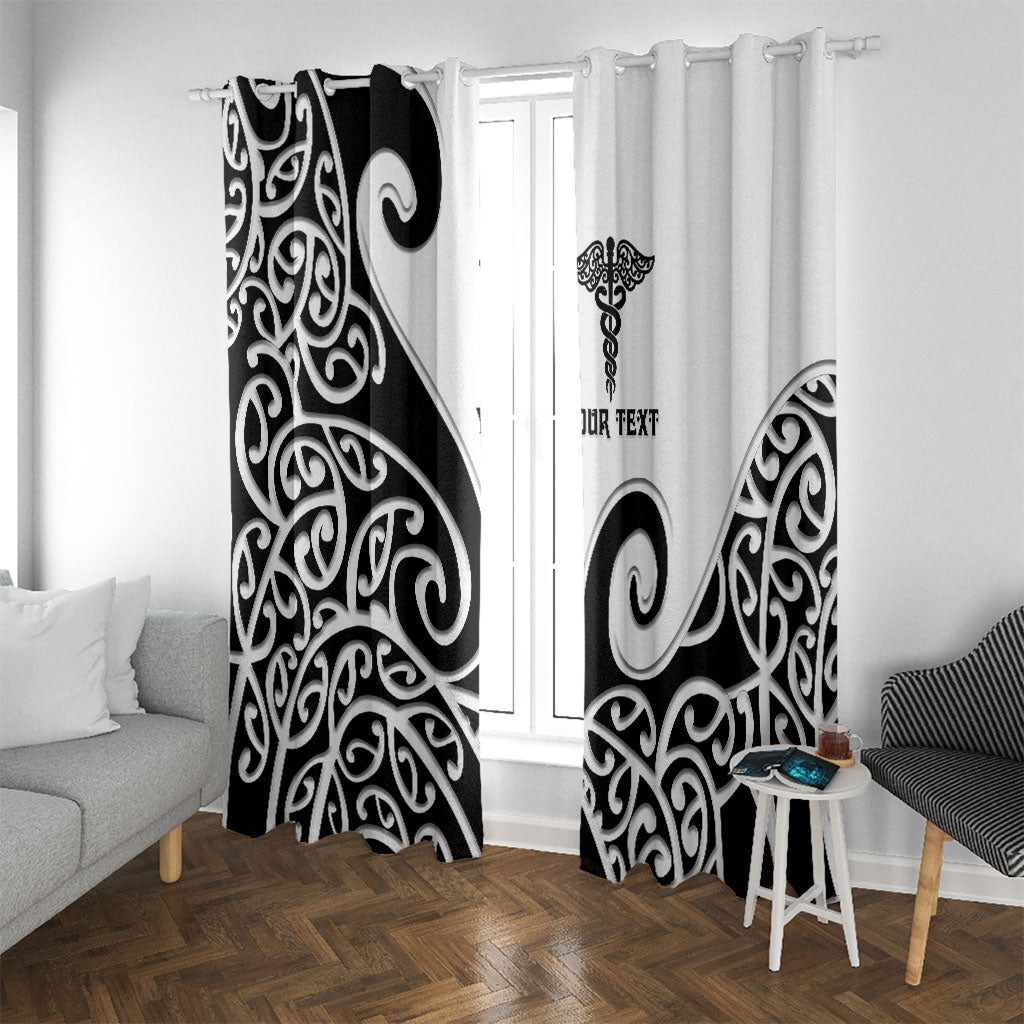 Personalised New Zealand Nurse Window Curtain Maori Koru Black Version