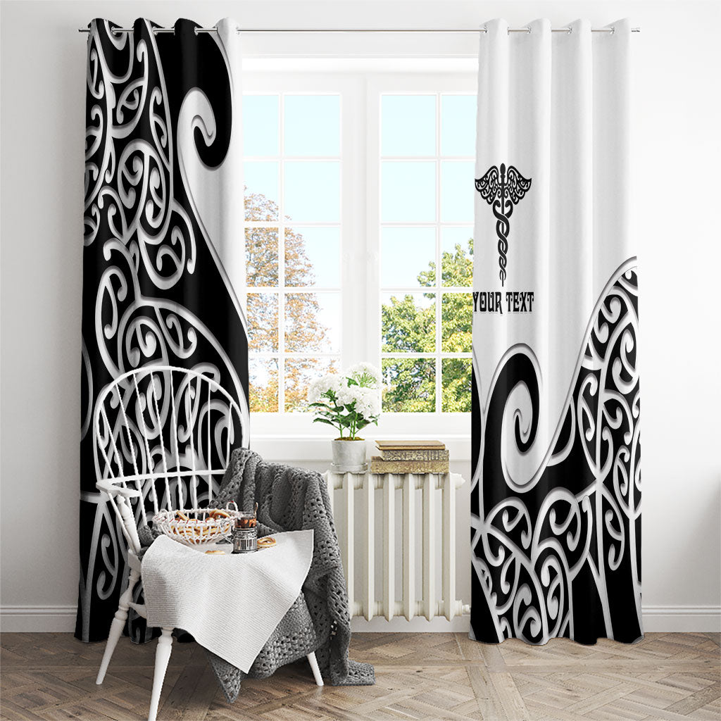 Personalised New Zealand Nurse Window Curtain Maori Koru Black Version