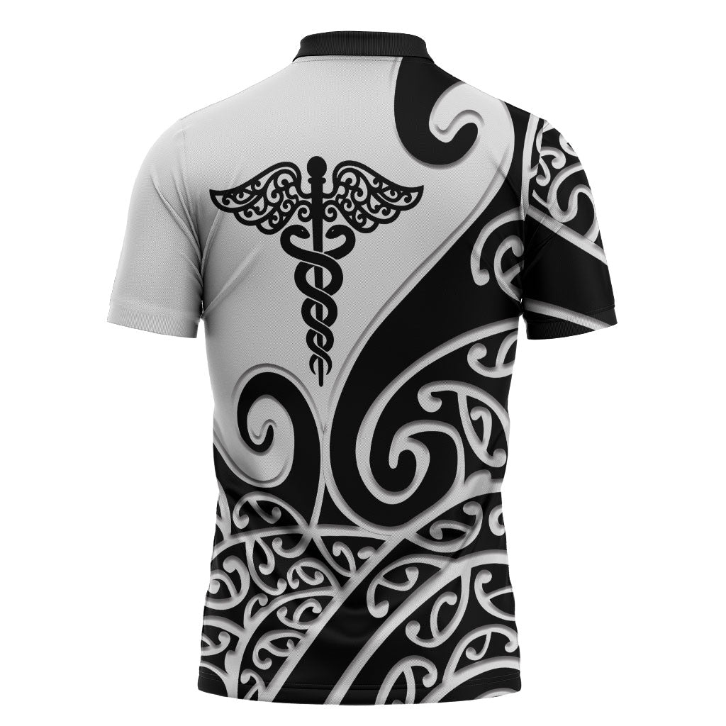 Personalised New Zealand Nurse Zipper Polo Shirt Maori Koru Black Version LT05 - Polynesian Pride