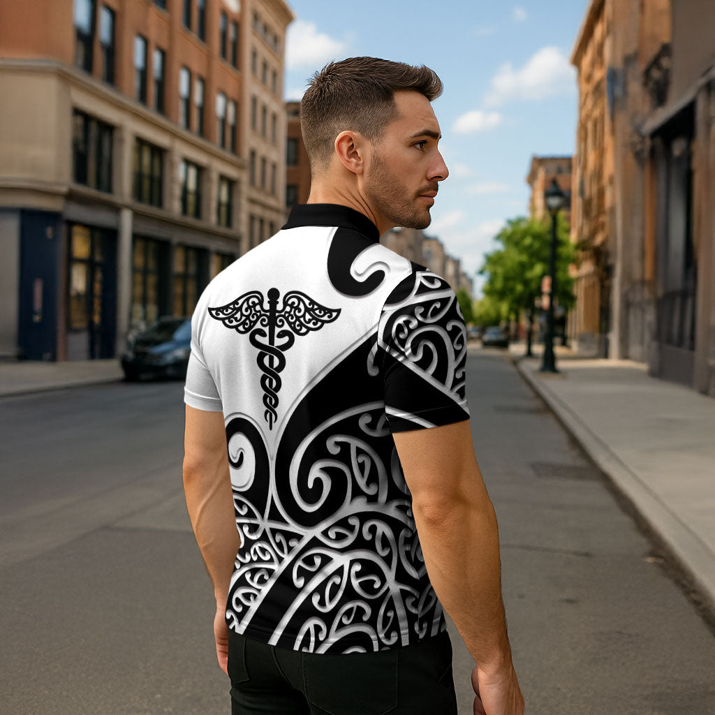 Personalised New Zealand Nurse Zipper Polo Shirt Maori Koru Black Version LT05 - Polynesian Pride