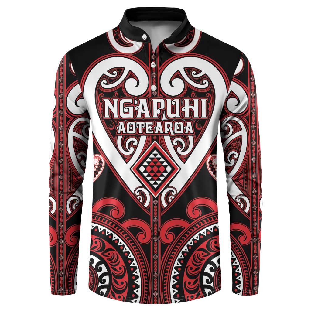 Custom Aotearoa Ngapuhi Button Sweatshirt Maori Tribal Pattern LT05 Red - Polynesian Pride
