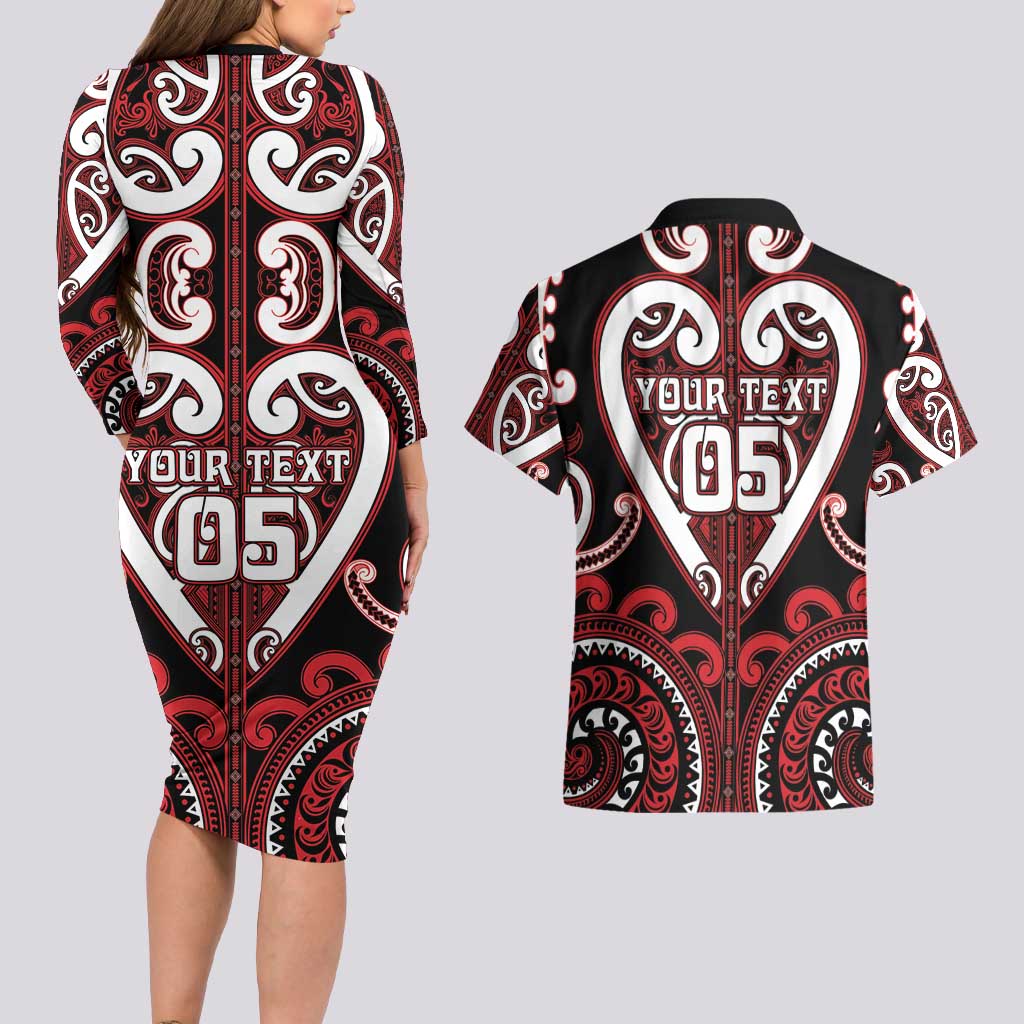 Custom Aotearoa Ngapuhi Couples Matching Long Sleeve Bodycon Dress and Hawaiian Shirt Maori Tribal Pattern LT05 - Polynesian Pride