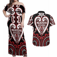 Custom Aotearoa Ngapuhi Couples Matching Off Shoulder Maxi Dress and Hawaiian Shirt Maori Tribal Pattern