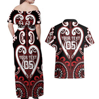 Custom Aotearoa Ngapuhi Couples Matching Off Shoulder Maxi Dress and Hawaiian Shirt Maori Tribal Pattern