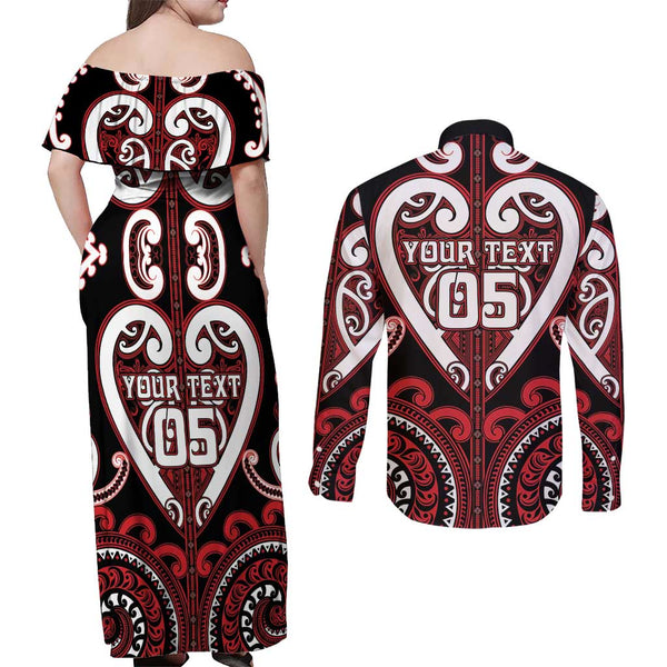 Aotearoa New Zealand Couples Matching Off Shoulder Short Dress and Long Sleeve Button Shirts Paua Shell Fern Koru With Maori Hei Tiki LT05 main image 0