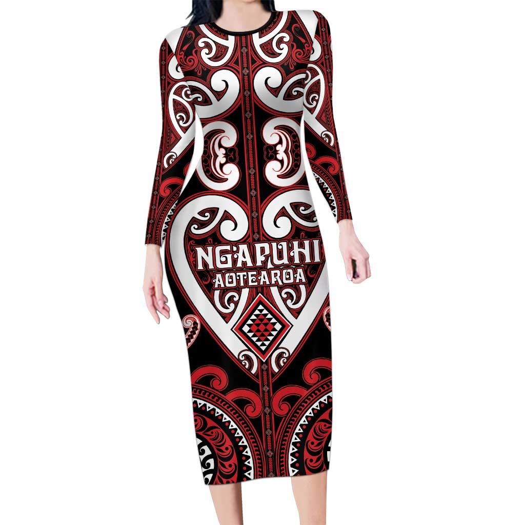 Custom Aotearoa Ngapuhi Family Matching Long Sleeve Bodycon Dress and Hawaiian Shirt Maori Tribal Pattern