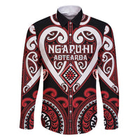 Custom Aotearoa Ngapuhi Family Matching Puletasi and Hawaiian Shirt Maori Tribal Pattern LT05 Dad's Shirt - Long Sleeve Red - Polynesian Pride