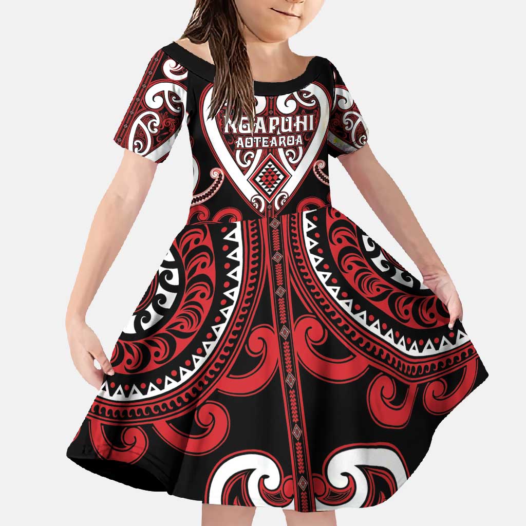 Custom Aotearoa Ngapuhi Family Matching Summer Maxi Dress and Hawaiian Shirt Maori Tribal Pattern LT05 Daughter's Dress Red - Polynesian Pride