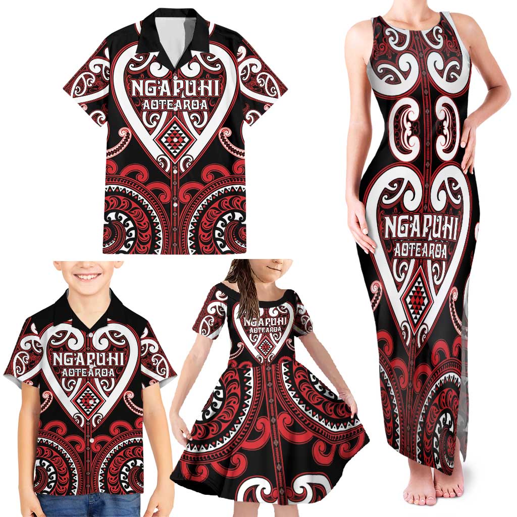 Custom Aotearoa Ngapuhi Family Matching Tank Maxi Dress and Hawaiian Shirt Maori Tribal Pattern