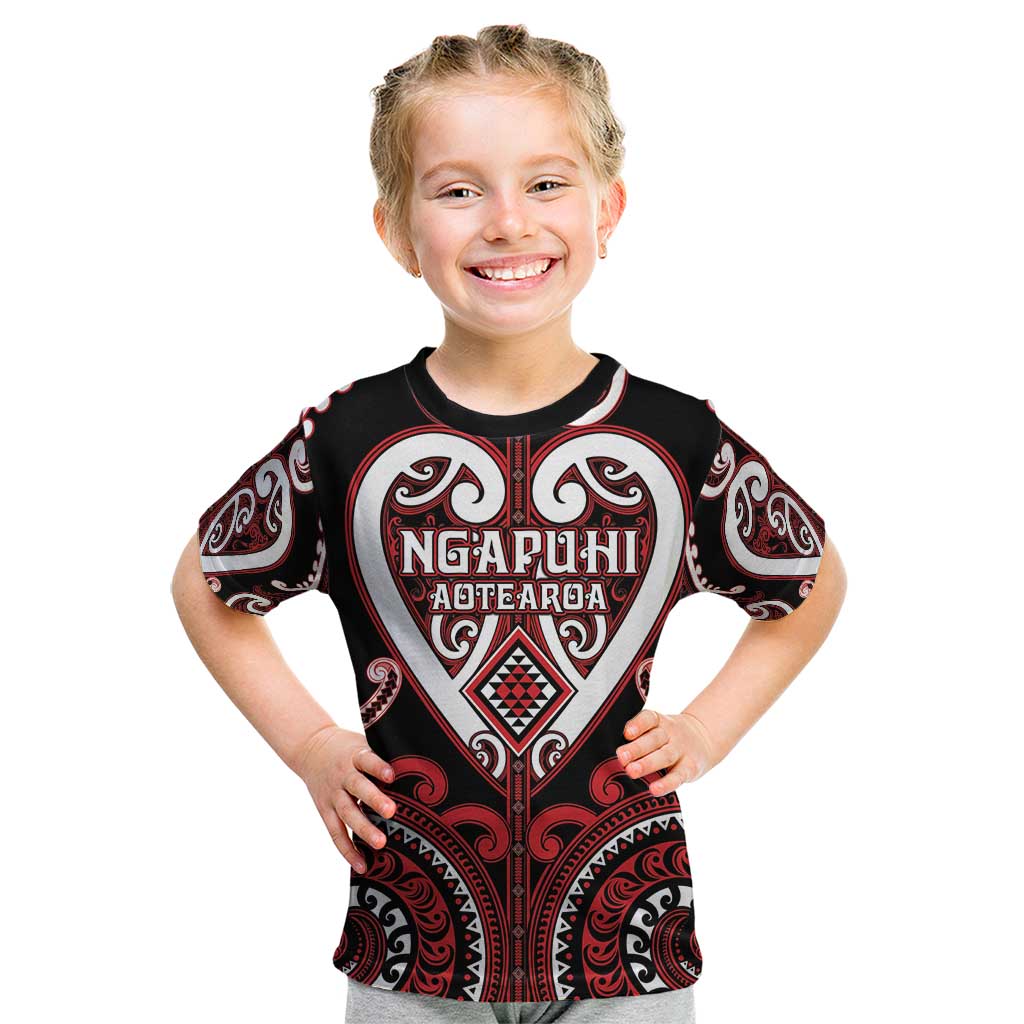 Custom Aotearoa Ngapuhi Kid T Shirt Maori Tribal Pattern LT05 Red - Polynesian Pride