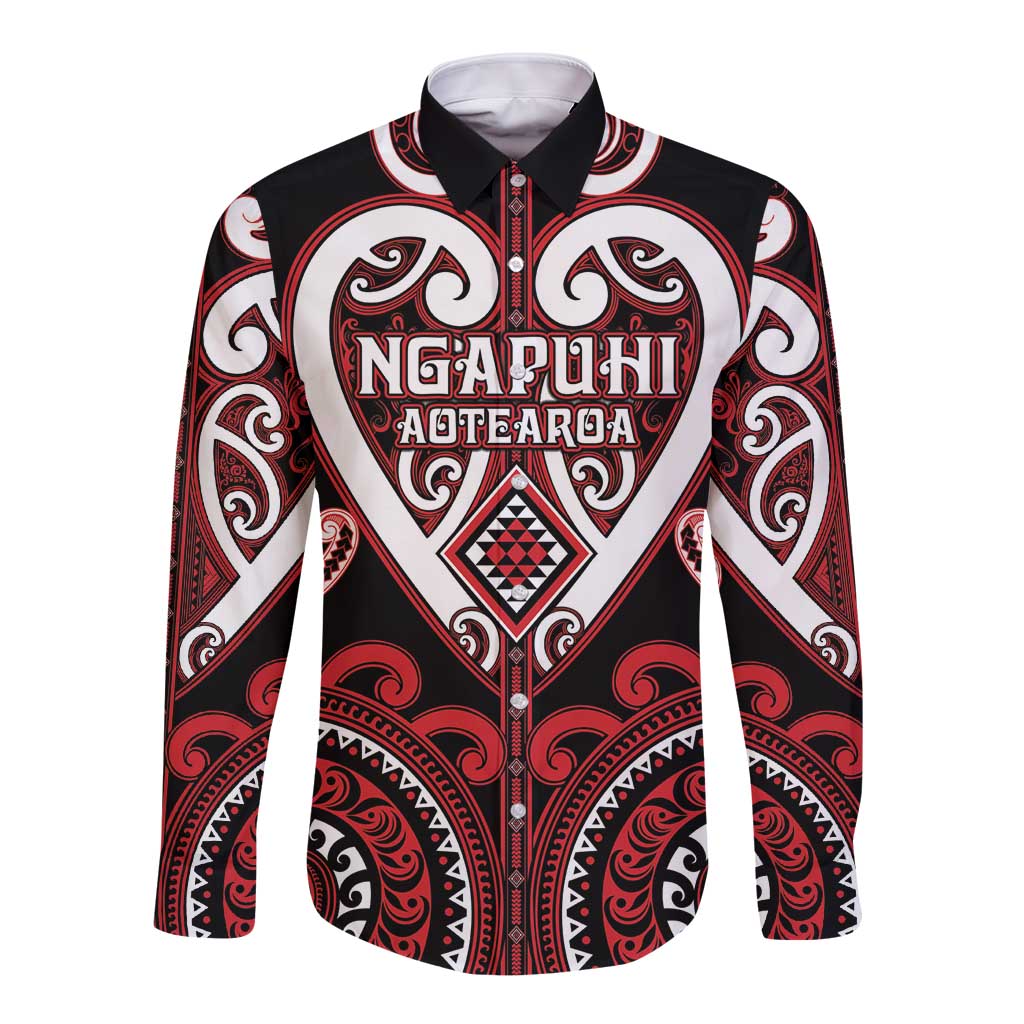 Custom Aotearoa Ngapuhi Long Sleeve Button Shirt Maori Tribal Pattern LT05 Unisex Red - Polynesian Pride