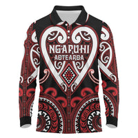 Custom Aotearoa Ngapuhi Long Sleeve Polo Shirt Maori Tribal Pattern LT05 Red - Polynesian Pride