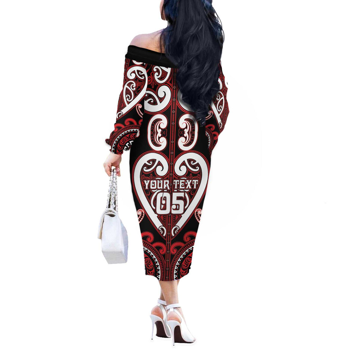 Custom Aotearoa Ngapuhi Off The Shoulder Long Sleeve Dress Maori Tribal Pattern