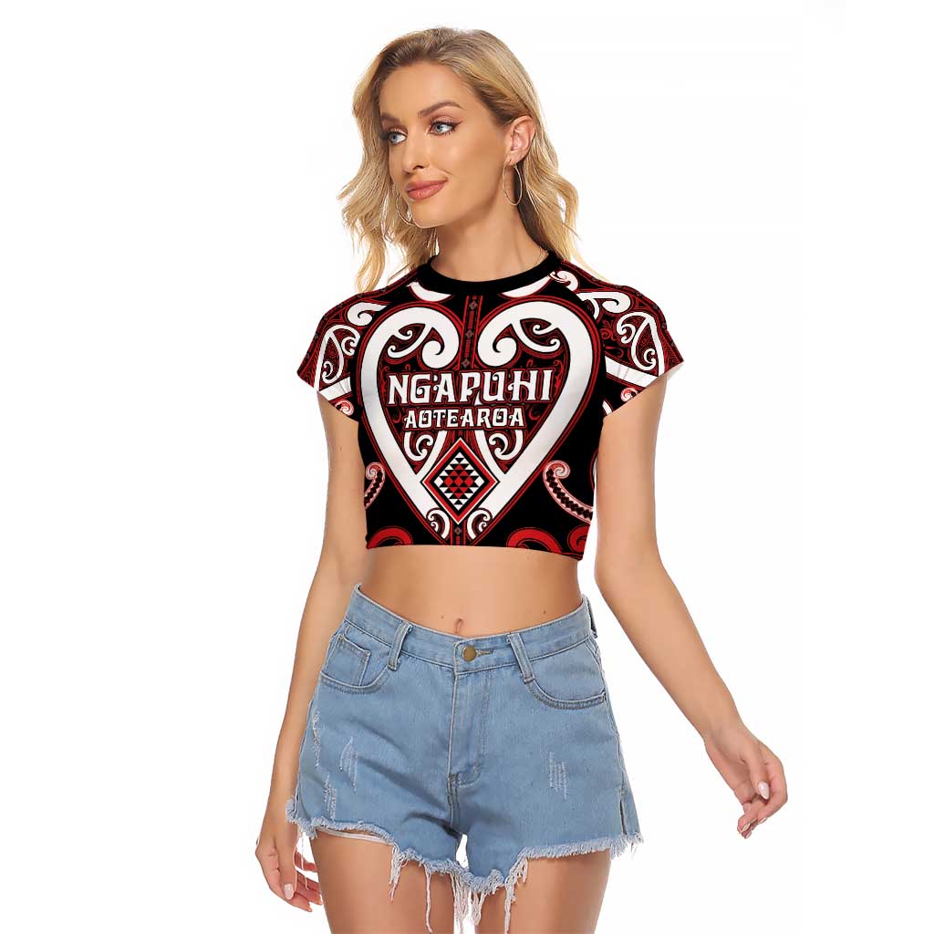 Custom Aotearoa Ngapuhi Raglan Cropped T Shirt Maori Tribal Pattern LT05 Female Red - Polynesian Pride