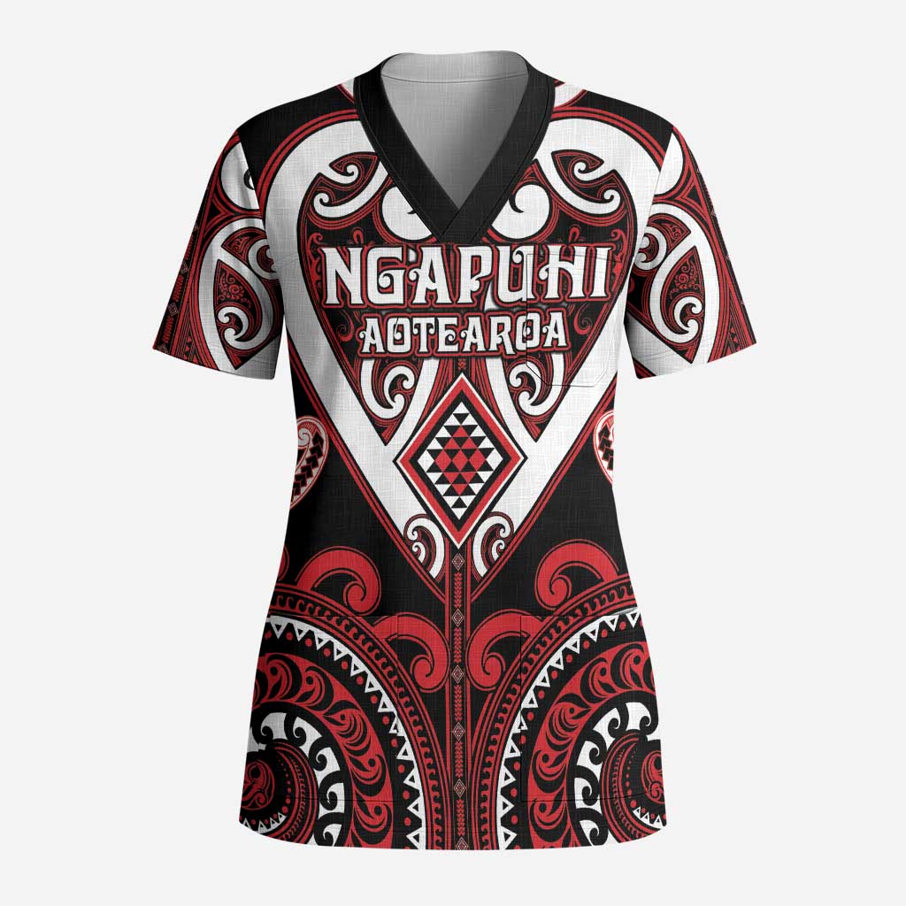 Custom Aotearoa Ngapuhi Scrub Top Maori Tribal Pattern - Polynesian Pride