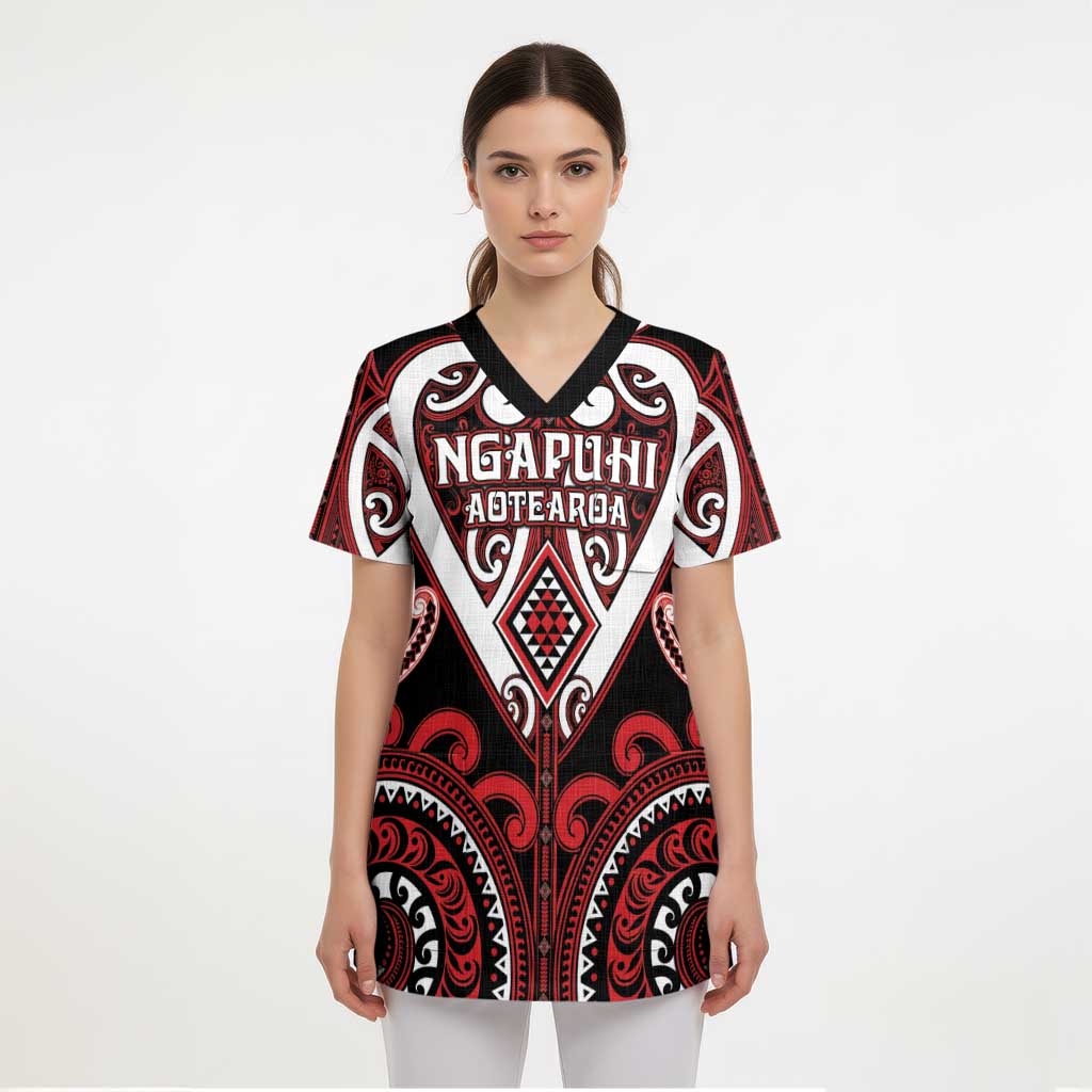 Custom Aotearoa Ngapuhi Scrub Top Maori Tribal Pattern - Polynesian Pride