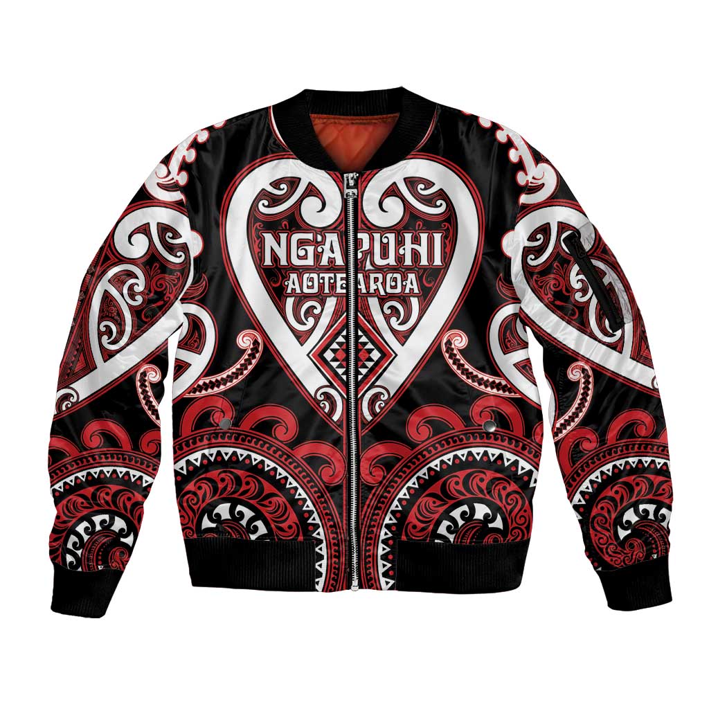Custom Aotearoa Ngapuhi Sleeve Zip Bomber Jacket Maori Tribal Pattern LT05 Unisex Red - Polynesian Pride