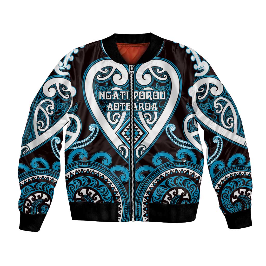 Custom Aotearoa Ngati Porou Bomber Jacket Maori Tribal Pattern LT05 Unisex Blue - Polynesian Pride