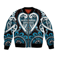Custom Aotearoa Ngati Porou Bomber Jacket Maori Tribal Pattern LT05 Unisex Blue - Polynesian Pride