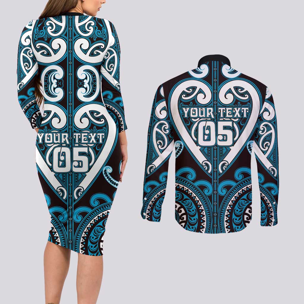 Custom Aotearoa Ngati Porou Couples Matching Long Sleeve Bodycon Dress and Long Sleeve Button Shirt Maori Tribal Pattern LT05 - Polynesian Pride