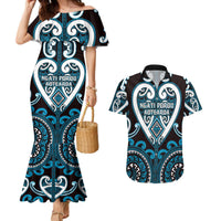 Custom Aotearoa Ngati Porou Couples Matching Mermaid Dress and Hawaiian Shirt Maori Tribal Pattern LT05 Blue - Polynesian Pride