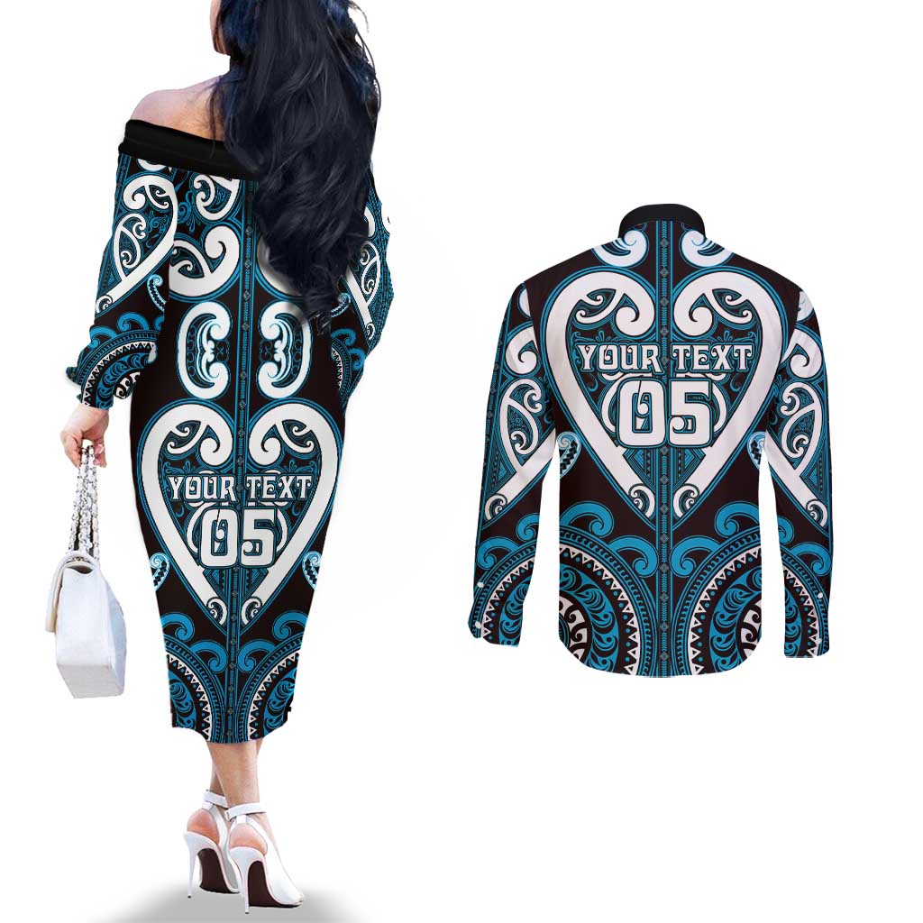 Custom Aotearoa Ngati Porou Couples Matching Off The Shoulder Long Sleeve Dress and Long Sleeve Button Shirt Maori Tribal Pattern LT05 - Polynesian Pride