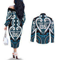 Custom Aotearoa Ngati Porou Couples Matching Off The Shoulder Long Sleeve Dress and Long Sleeve Button Shirt Maori Tribal Pattern LT05 - Polynesian Pride