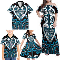 Custom Aotearoa Ngati Porou Family Matching Off Shoulder Maxi Dress and Hawaiian Shirt Maori Tribal Pattern