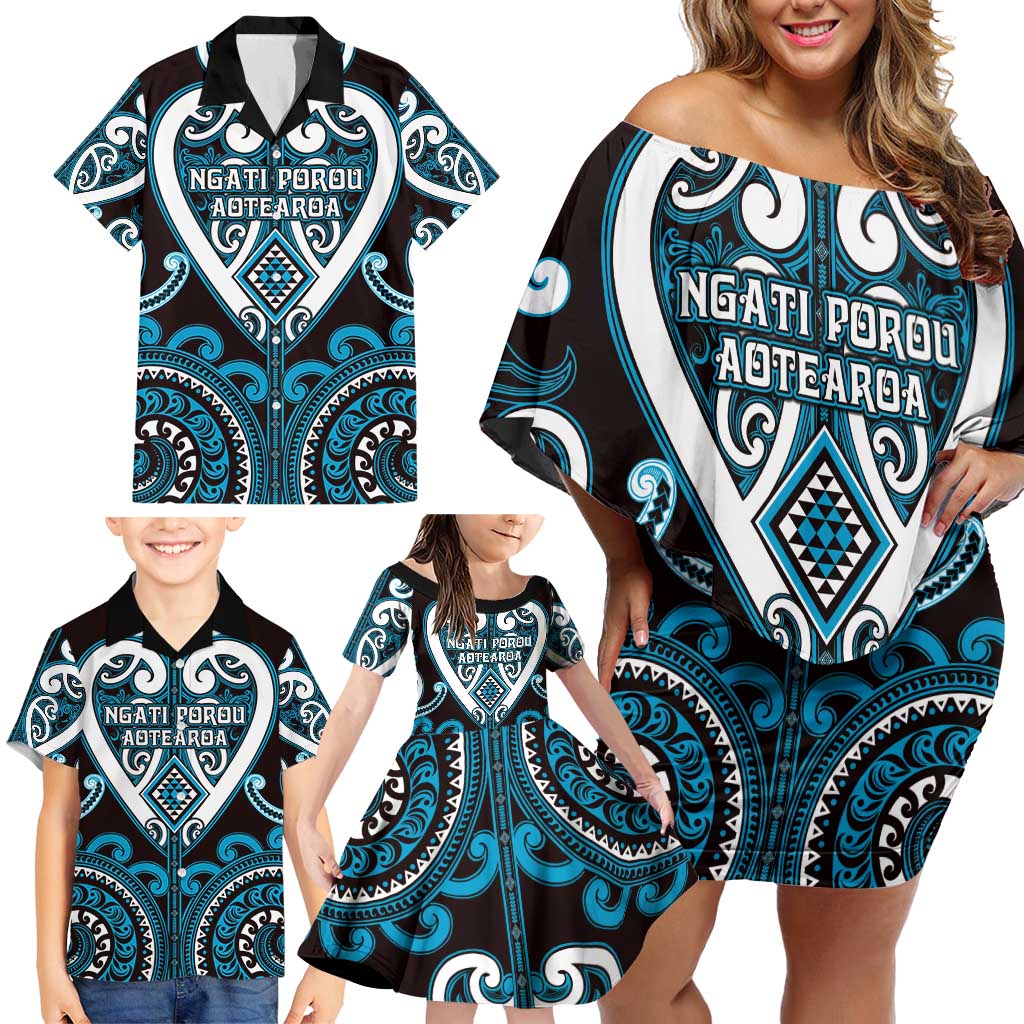 Custom Aotearoa Ngati Porou Family Matching Off Shoulder Short Dress and Hawaiian Shirt Maori Tribal Pattern