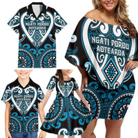Custom Aotearoa Ngati Porou Family Matching Off Shoulder Short Dress and Hawaiian Shirt Maori Tribal Pattern