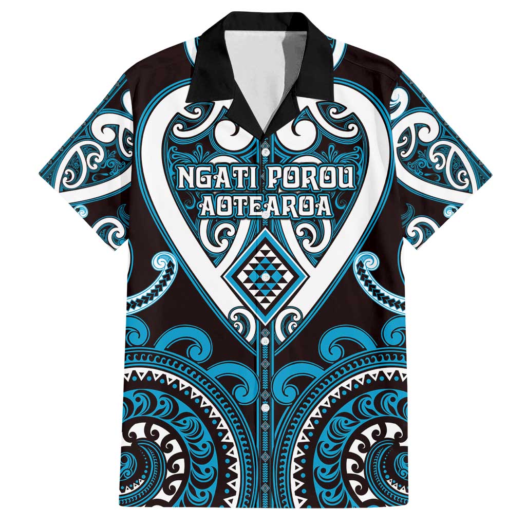 Custom Aotearoa Ngati Porou Family Matching Puletasi and Hawaiian Shirt Maori Tribal Pattern LT05 Dad's Shirt - Short Sleeve Blue - Polynesian Pride