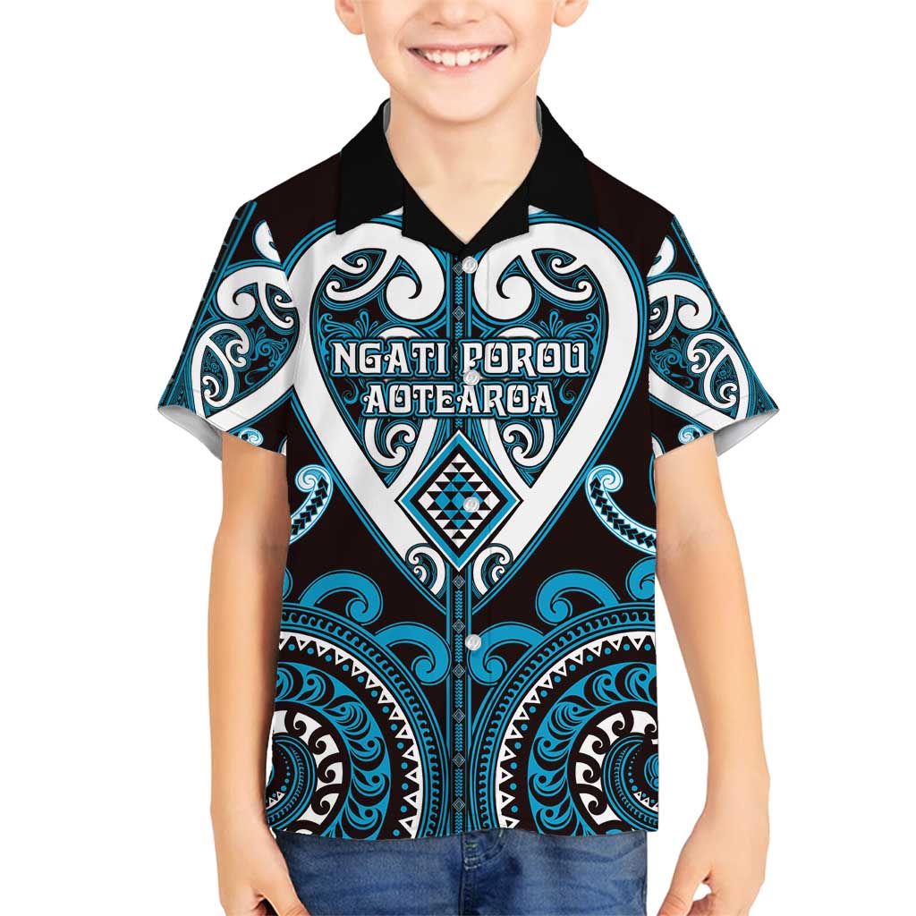 Custom Aotearoa Ngati Porou Family Matching Puletasi and Hawaiian Shirt Maori Tribal Pattern LT05 Son's Shirt Blue - Polynesian Pride
