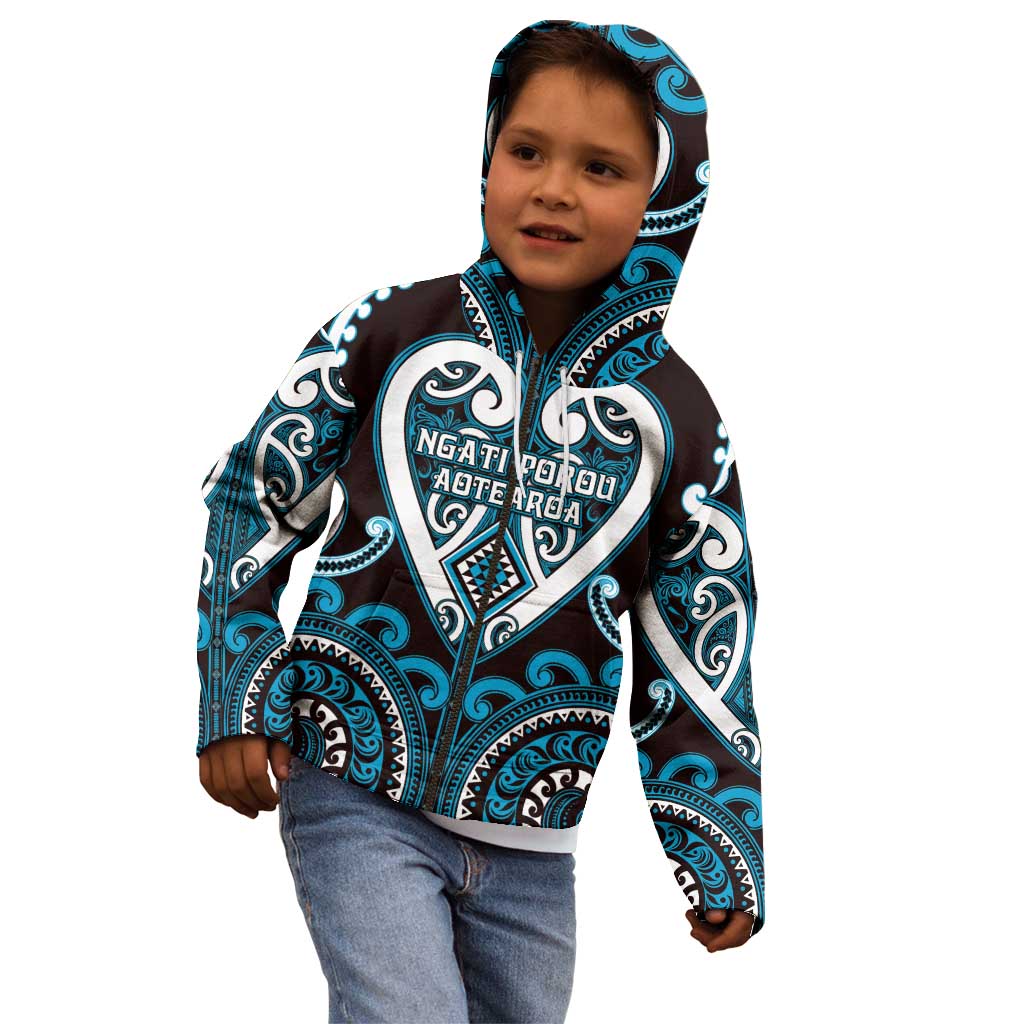 Custom Aotearoa Ngati Porou Kid Hoodie Maori Tribal Pattern