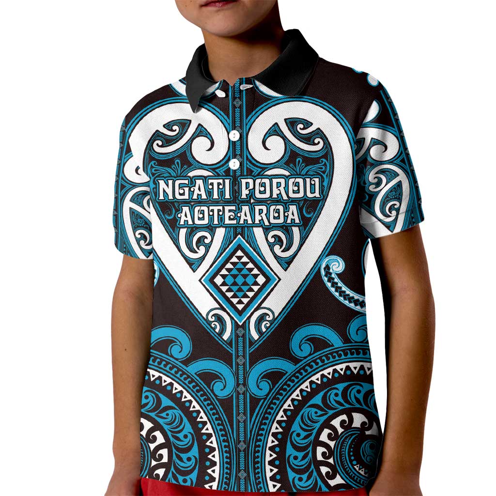Custom Aotearoa Ngati Porou Kid Polo Shirt Maori Tribal Pattern LT05 Kid Blue - Polynesian Pride