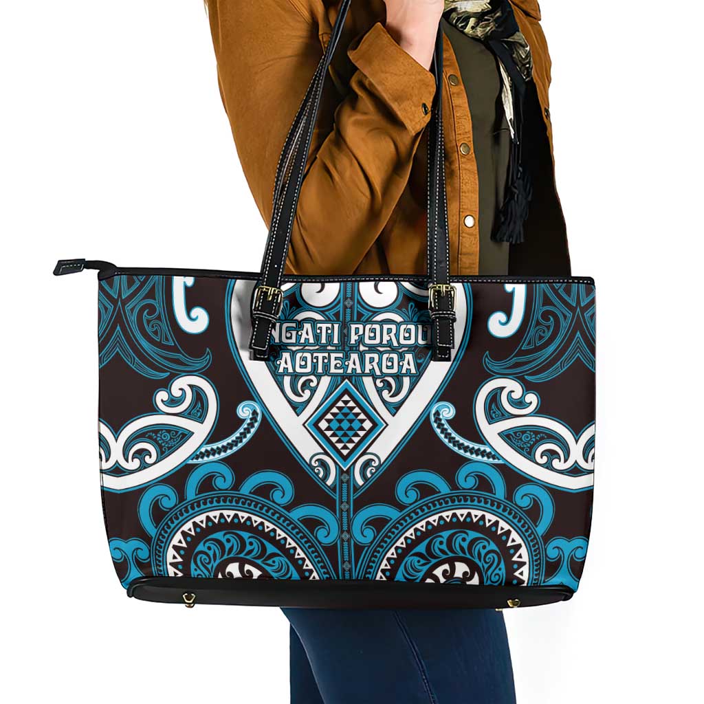 Aotearoa Ngati Porou Leather Tote Bag Maori Tribal Pattern LT05 - Polynesian Pride