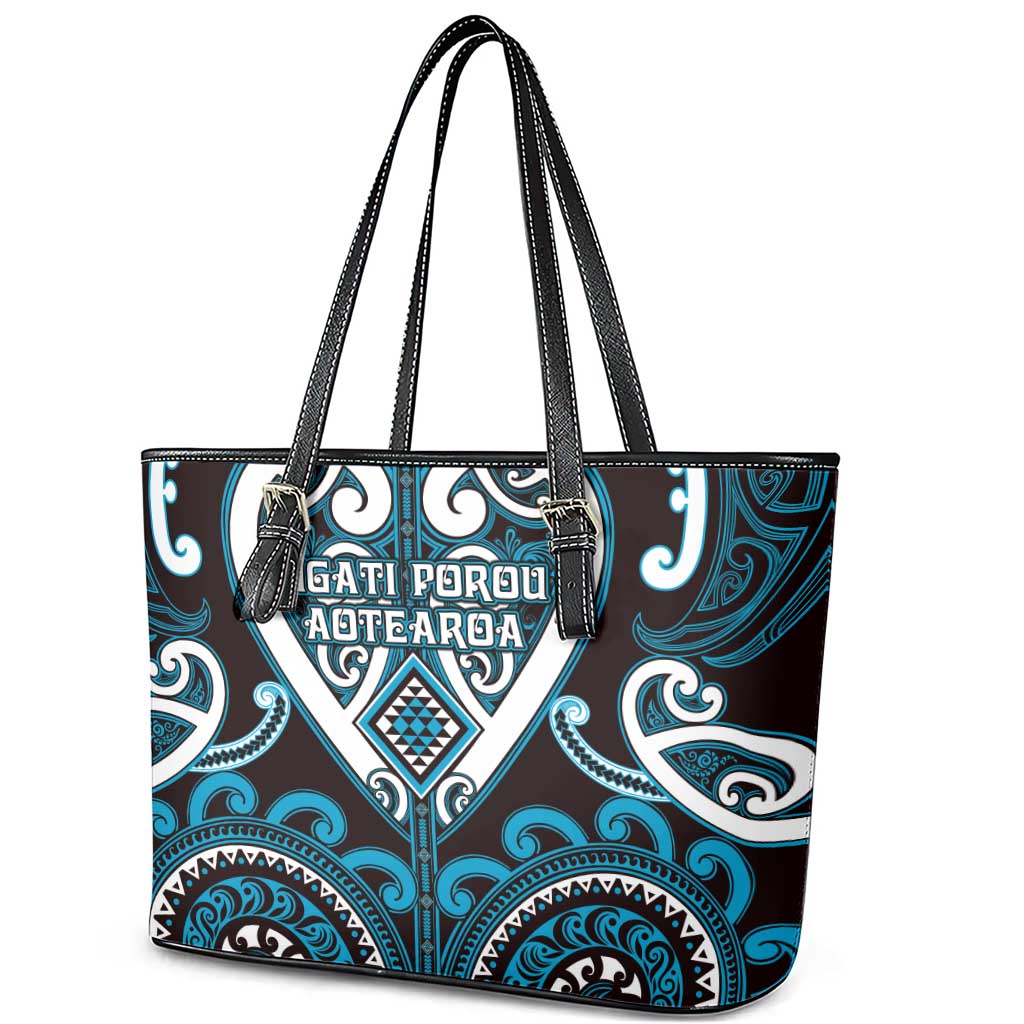 Aotearoa Ngati Porou Leather Tote Bag Maori Tribal Pattern LT05 - Polynesian Pride