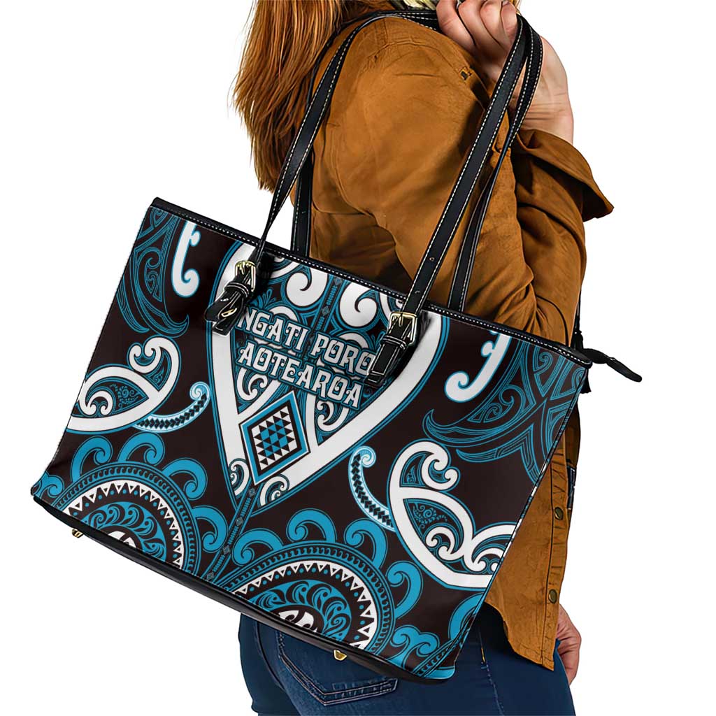 Aotearoa Ngati Porou Leather Tote Bag Maori Tribal Pattern LT05 - Polynesian Pride