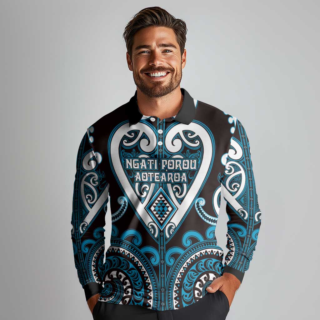 Custom Aotearoa Ngati Porou Long Sleeve Polo Shirt Maori Tribal Pattern LT05 - Polynesian Pride