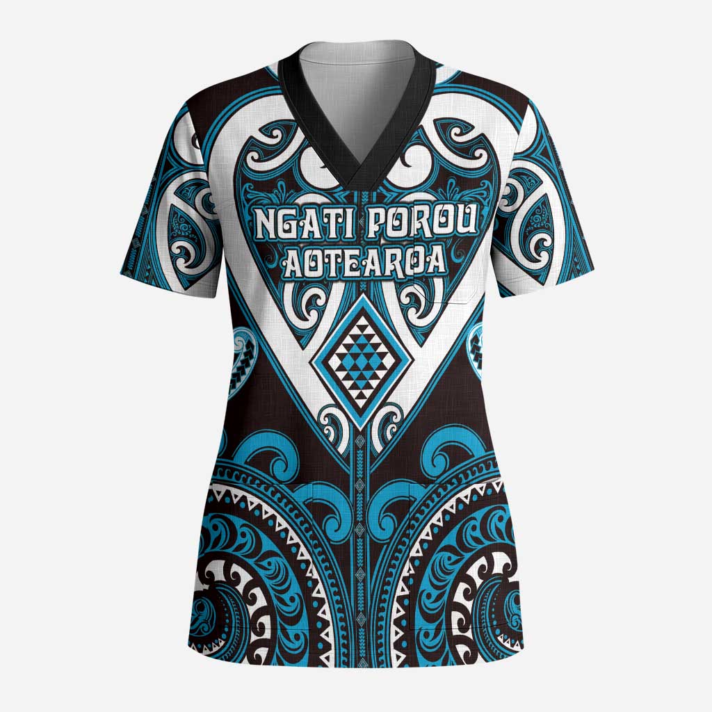Custom Aotearoa Ngati Porou Scrub Top Maori Tribal Pattern LT05 Adult Blue - Polynesian Pride