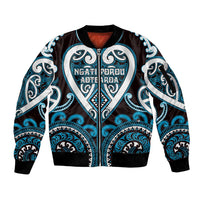 Custom Aotearoa Ngati Porou Sleeve Zip Bomber Jacket Maori Tribal Pattern LT05 Unisex Blue - Polynesian Pride