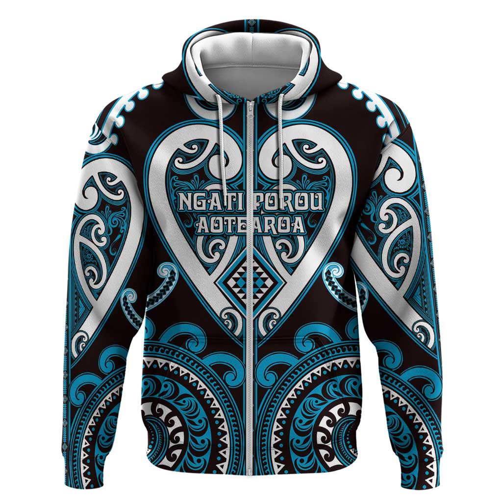 Custom Aotearoa Ngati Porou Zip Hoodie Maori Tribal Pattern LT05 Zip Hoodie Blue - Polynesian Pride